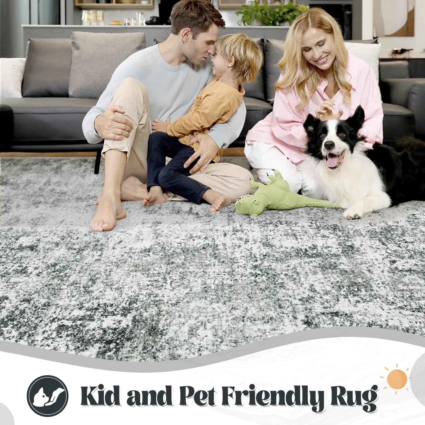 XLUEZ 5x7 Area Rugs for Living Room, Washable Modern Abstract Large Area Rug Neutral Soft Non Slip Kids Rug Stain Resistant Indoor Carpet for Bedroom Nursery Dining Room Playroom(Grey, 5'x7')