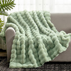 Cozy Bliss Cow Print Faux Fur Throw Blanket for Couch, Fuzzy Soft Plush Thick Bubble Blanket for Sofa Bedroom Living Room, 50x60 Inches