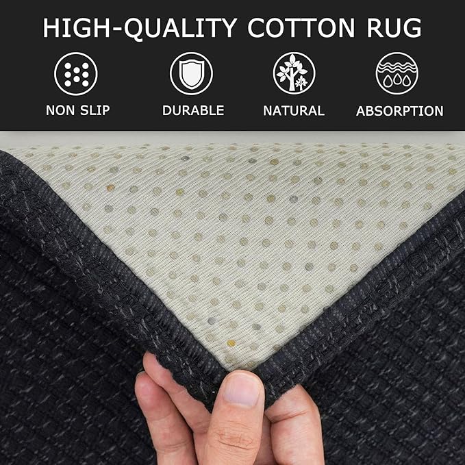 KOZYFLY Runners for Hallways 2x6 ft Washable Kitchen Runner Non Slip Rubber Backed Hall Runners Cotton Entryway Runner Rugs Floor Carpet for Indoor Backdoor Bedroom Kitchen, Black/Dark Grey