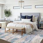 6x9 Area Rugs for Living Room, Washable Modern Abstract Large Area Rug Neutral Soft Non Slip Kids Rug Stain Resistant Indoor Carpet for Bedroom Nursery Dining Room Playroom(BlueBeige, 6'x9')