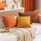 MIULEE Pack of 2 Orange Corduroy Decorative Pillow Covers 20x20 Inch Soft Boho Striped Throw Pillow Covers Modern Farmhouse Home Decor for Halloween Thanksgiving Summer Sofa Living Room Couch Bed