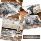 AROGAN Western Decor Faux Fur Cowhide Rug, 6.2 x 5.2 Feet Premium Animal Skin Cow Hide Rug, Sturdy Cow Print Rugs for Wall Decor, Western Floor Carpet for Bedroom Living Room, Black and Grey