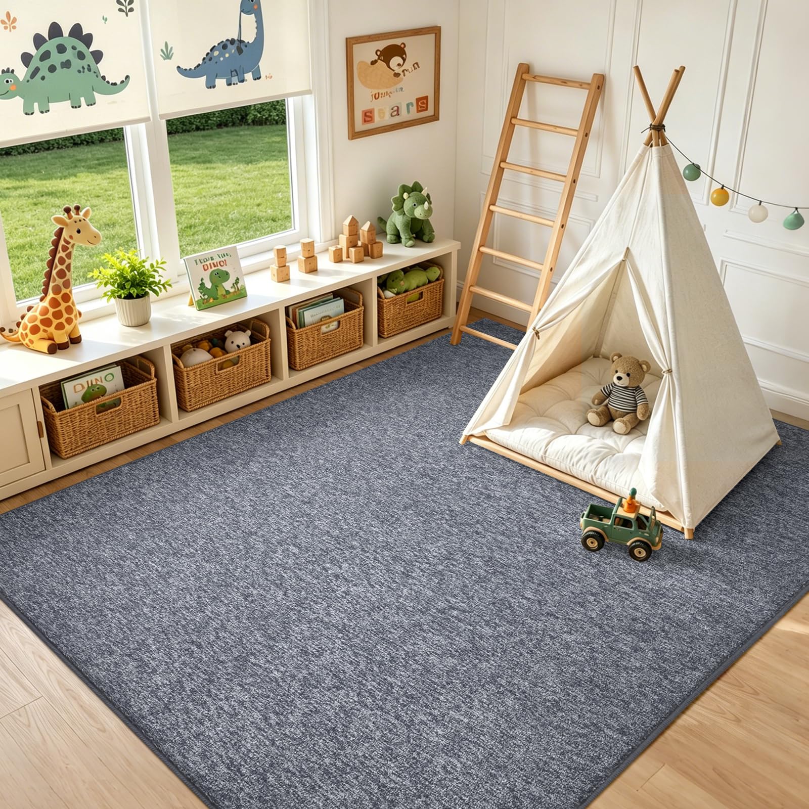 5x7 Grey Blue/White Area Rug Non-Slip Washable Soft for Living Room Bedroom