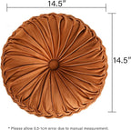 HIG Set of 2 Decorative Round Pleated Throw Pillows, Classy Accent Pumpkin Throw Pillows with Center Button, Vintage Velvet Floor Pillows for Sofa Vanity Chair Bed, Rust, 14.5" Diameter(Ripple)
