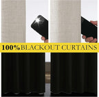 NICETOWN Brich Vintage Open Linen Weave Flax Thermal Curtains, 100% Blackout Curtains 95" Long for Dining Room, Soundproof Window Treatment Drapes for Bedroom, 52" Wide Per Panel, Set of 2