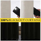 NICETOWN Brich Vintage Open Linen Weave Flax Thermal Curtains, 100% Blackout Curtains 48" Long for Dining Room, Soundproof Window Treatment Drapes for Hall Room, 52" Wide Per Panel, Set of 2