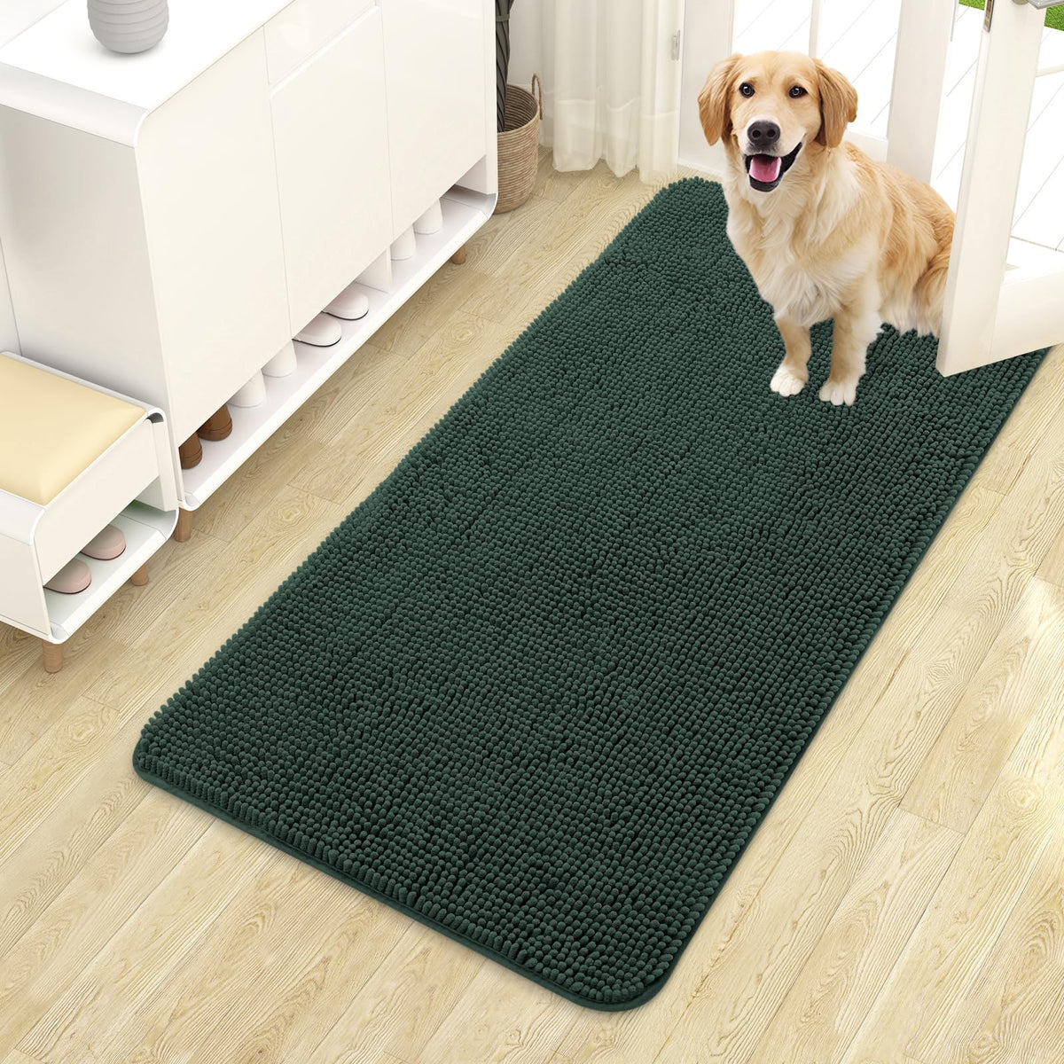 OLANLY Dog Door Mat for Muddy Paws 44x24, Super Absorbent Chenille Mud Mat
