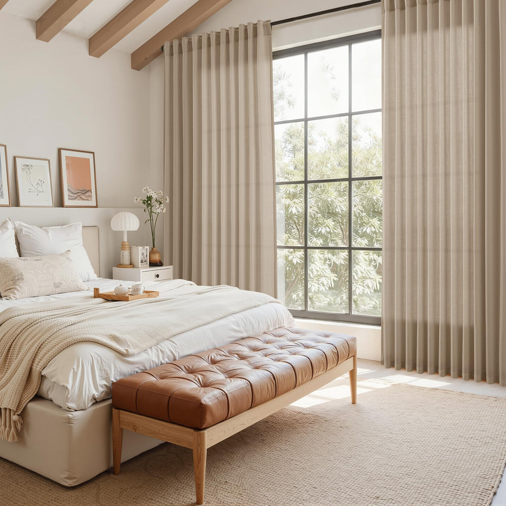 Sepia Beige Linen Curtains 102 Inches Long for Living Room Rustic Farmhouse Decor Light Filtering Semi Sheer Curtain Back Tab Neutral Modern Luxury Drapes for Bedroom Office 52x102, 2 Panels