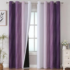 Estelar Textiler Purple and Greyish White Ombre Blackout Curtains 90 Inch Length 2 Panels Set,Thermal Insulated Drapes for Bedroom,Full Room Darkening Grommet Gradient Curtains for Living Room,52Wx90L