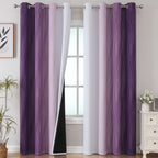 Purple and Greyish White Ombre Blackout Curtains for Bedroom 102 Inch Long