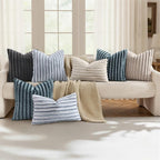decorUhome Cozy Faux Fur Throw Pillow Covers 22x22 Set of 2 Decorative Soft Plush Striped Modern Farmhouse Boho Couch Euro Sham Pillow Cases with Velvet Back for Sofa Bed Living Roomr, Grey White