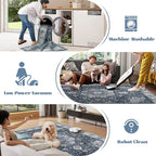 Area Rug 6x9 Washable Rug, Vintage Boho Medallion Rugs Non-Slip Soft Low Pile Large Distressed Rug Indoor Retro Carpet for Living Room Bedroom Dining Room Home Office (Vintage Blue, 6'x9')