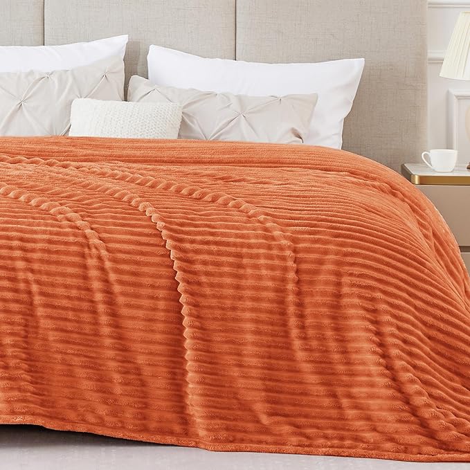 BEDELITE Ribbed Jacquard Burt Orange King Size Blanket for Bed, 108x90 Inch