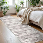 KOZYFLY Modern Abstract Washable Rug Runner 2x8 Hallway Runner Rug Non-Slip Soft Kitchen Runner Rugs, Print Grey/Light Beige/Brown Striped Carpet Runner for Entryway Bathroom