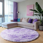 ONASAR Round Rugs 5ft for Bedroom Living Room, Tie-Dyed Purple Fluffy Circle Area Rug for Kids Girls Boys Teen, Soft Plush Shaggy Carpet for Nursery Dorm Classroom Playroom Home Decor Aesthetic