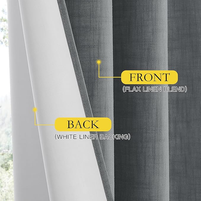 NICETOWN 100% Absolutely Blackout Linen Curtains with Thermal Insulated White Liner, Dove Grey, 42" W x 54" L, Set of 2, Burlap Textured Textured Linen Look Privacy Window Treatment for Kitchen