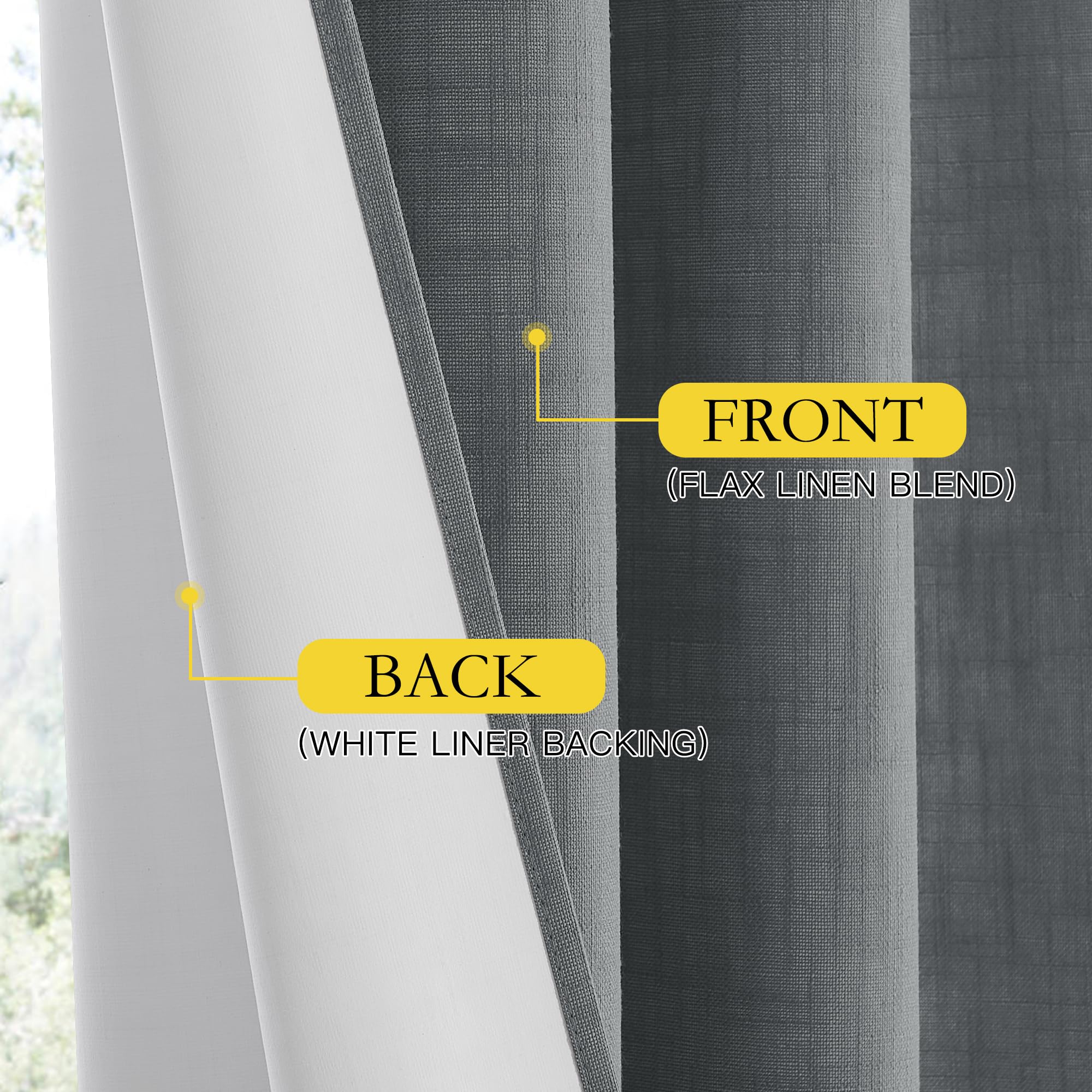 NICETOWN 100% Absolutely Blackout Linen Curtains with Thermal Insulated White Liner, Dove Grey, 52" W x 63" L, Set of 2, Burlap Textured Textured Linen Look Privacy Window Treatment for Kitchen