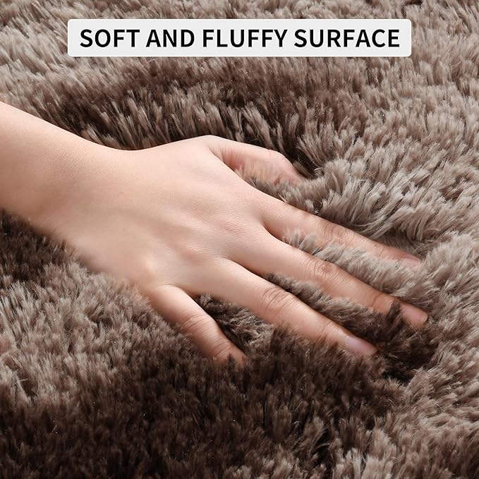 Tepook 9x12 Area Rugs for Living Room Bedroom, Soft Fluffy Plush Shaggy Girls Boys Kids Room Rug, Shag Upgrade Non-Slip Throw Carpet for Dorms Nursery Classroom Home Decor, Tie-Dyed Brown