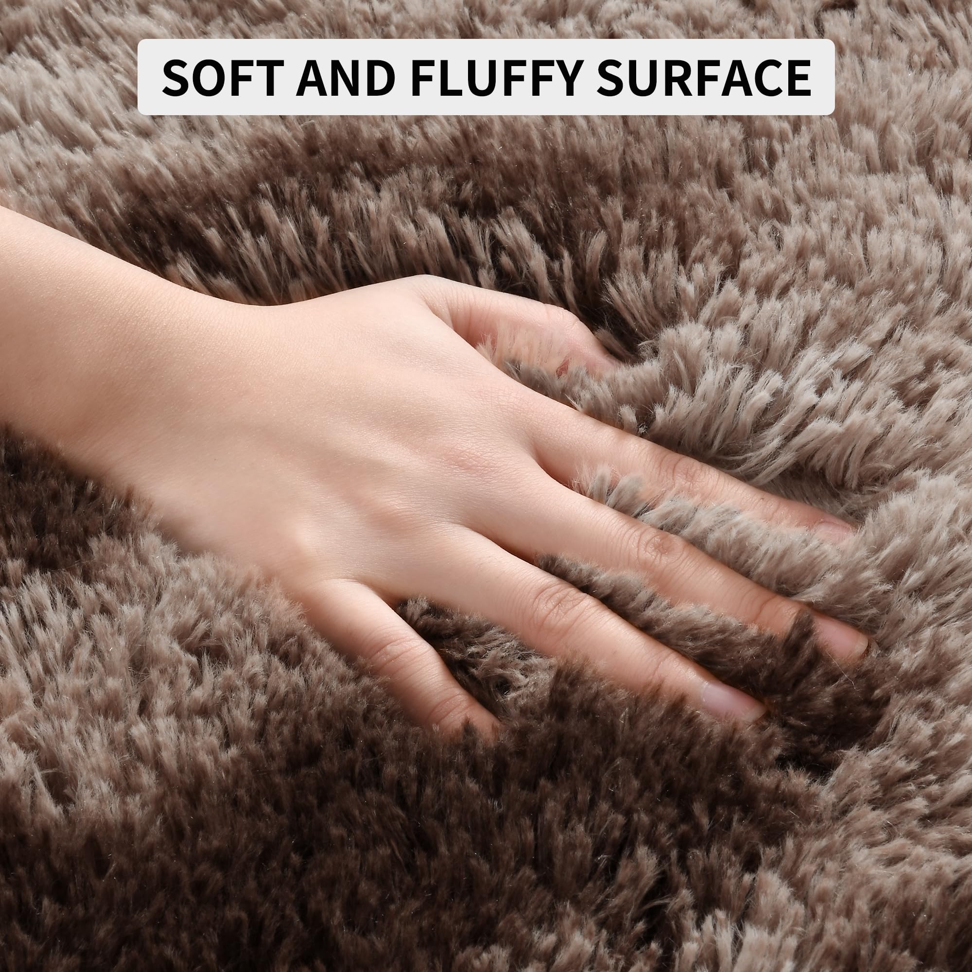 Tepook 6x9 Area Rugs for Living Room Bedroom, Soft Fluffy Plush Shaggy Girls Boys Kids Room Rug, Shag Upgrade Non-Slip Throw Carpet for Dorms Nursery Classroom Home Decor, Tie-Dyed Brown