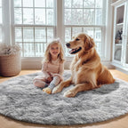 ONASAR Round Rugs 5ft for Bedroom Living Room, Fluffy Tie-Dyed Light Grey Circle Area Rug for Kids Girls Boys Teen, Soft Plush Shaggy Carpet for Nursery Dorm Classroom Playroom Home Decor Aesthetic