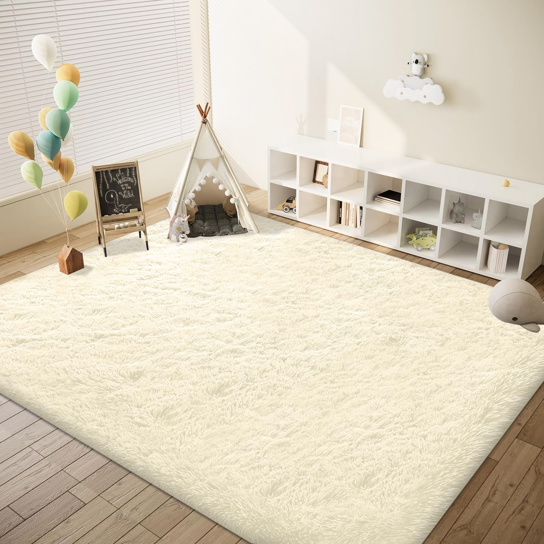 8x10 Area Rugs Cream White: Fluffy Shag Soft Washable Rug Large Fuzzy Plush Indoor Carpet for Living Room Bedroom Nursery Playroom (Cream White, 8'x10')