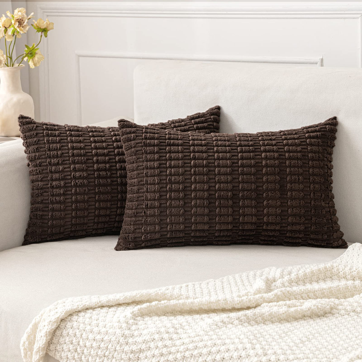 MIULEE Corduroy Decorative Throw Pillow Covers 20x20 Crimson Pack of 2