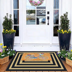 Front Door Mat Outside Entrance - 2x3 Modern Non-Slip Washable Doormat Indoor Outdoor Entrance Black Tan Geometric Bordered Rug Small Throw Rugs for Entryway Bedroom Kitchen Front Porch Decor