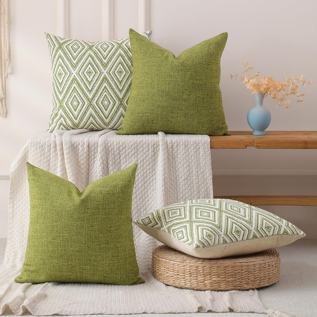 HPUK Throw Pillow Covers 20x20, 4 Pack, Green Textured Couch Pillow Covers