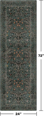 Non Slip 2x6 Kitchen Runner Rug Washable, Rubber Backed Bathroom Runner, Boho Vintage Floral Botanical Dark Green Non Skid Low Pile Soft Carpet for Entryway, Laundry Room, Hallway Mats for Floor