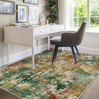 Washable Area Rugs 8'x10' Non-Slip Modern Abstract Soft for Living Room Entryway Bedroom Nursery, Print Pattern, Green Orange Rust Red Cream Colorful