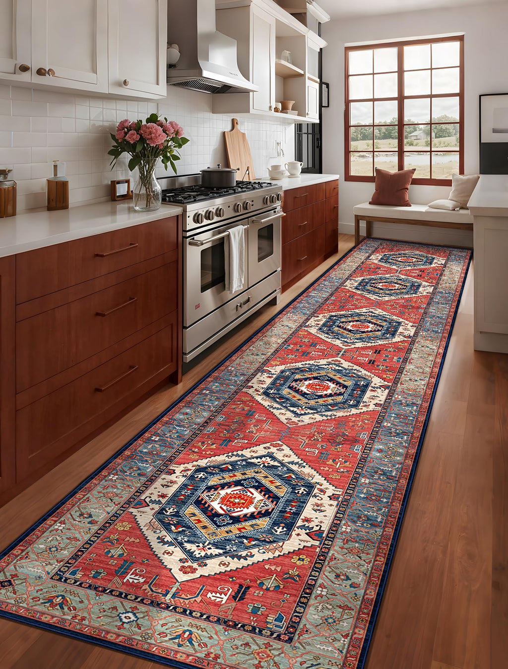 SERISSA 3x14 Washable Non Slip Boho Runner Rug for Hallway，Rust