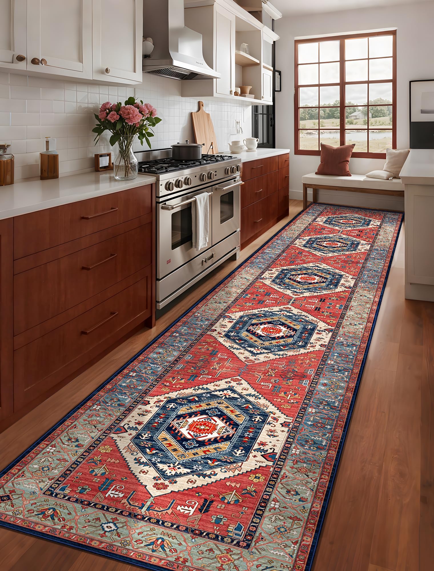 SERISSA 3x14 Washable Non Slip Boho Runner Rug for Hallway，Rust