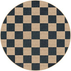 Lahome Colette Checkered 4 ft Easy Jute Round Rug, Washable Small Rugs for Entryway Patio, Farmhouse Non Slip Non Shedding Indoor Outdoor Circle Carpet for Kitchen Porch