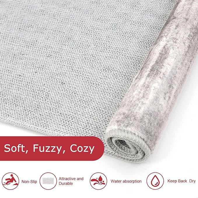 KOZYFLY 3x8 Ft Rug Modern Ombre Runner Rug for Hallway, Washable Kitchen Rugs Non-Slip Soft Striped Entryway Rug, Print Grey/Light Beige/Brown Abstract Carpet for Laundry Nursery