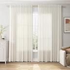 Extra Wide 100 Inch Linen Curtains for Living Room Divider Light Filtering Semi Sheer Back Tab Patio Curtains for Sliding Door Natural Coastal Decor Sunroom Floor to Ceiling Window Curtain 100x84