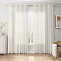 Extra Wide 100 Inch Linen Curtains for Living Room Divider Light Filtering Semi Sheer Back Tab Patio Curtains for Sliding Door Natural Coastal Decor Sunroom Floor to Ceiling Window Curtain 100x84