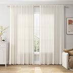 Extra Wide 100 Inch Linen Curtains for Living Room Divider Light Filtering Semi Sheer Back Tab Patio Curtains for Sliding Door Natural Coastal Decor Sunroom Floor to Ceiling Window Curtain 100x84