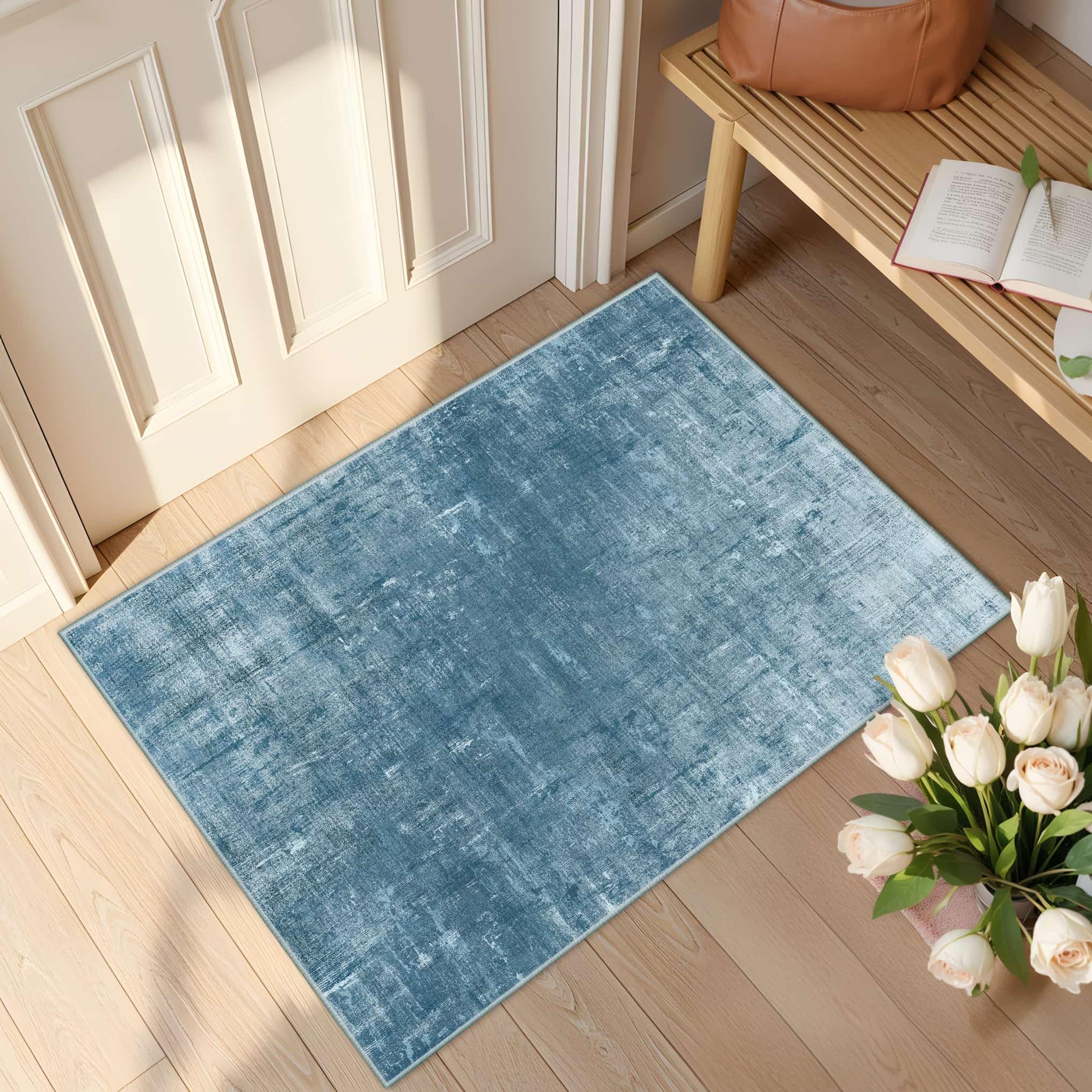 Latte&Fog 2x3 Entryway Rug Small Modern Abstract Door Mat, Blue
