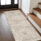 Hallway 2x6 Runner Rug - Vintage Non-Slip Long Rug for Entryway Low-Pile Washable Medallion Runner Rugs for Hallway Waterproof Traditional Runner Rug Indoor Thin Rugs for Kitchen (Beige)