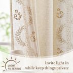 jinchan Belrose Linen Floral Kitchen Curtains 36 inch Length Embroidered Farmhouse Cafe Curtains for Living Room Bathroom Small Windows Curtain Set Sheer Light Filtering 2 Panels Beige