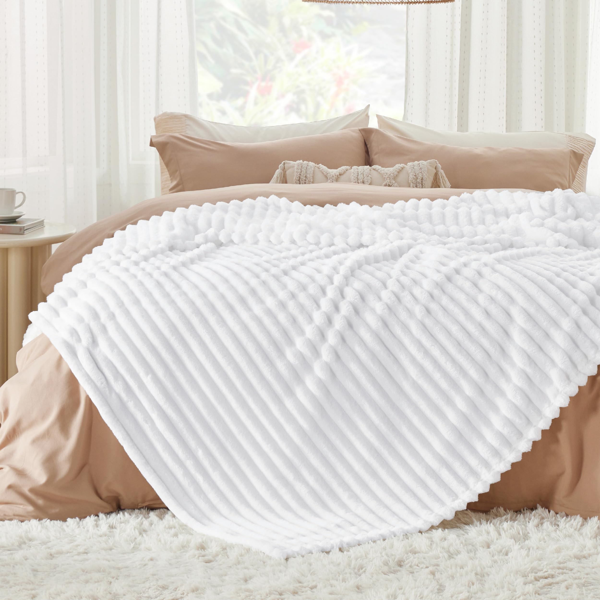 Bedsure Soft Cal King Size Blanket for Bed Bright White 102"x96"