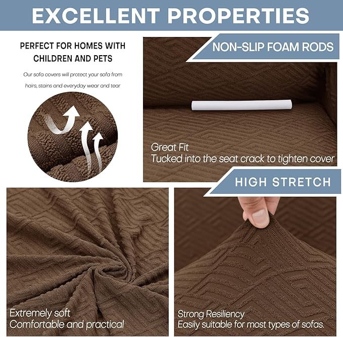 ZNSAYOTX 1 Piece Jacquard Chair Slipcovers for Living Room High Stretch Chair Covers with Arms Anti Slip Pets Friendly Couch Sofa Armchair Cover Furniture Protector (Small, New Pattern Coffee)
