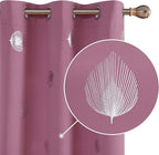 Deconovo Blackout Curtains Thermal Insulated Palm Fan Foil Print Grommet Room Darkening Curtain for Kids Bedroom 42 x 63 Inch Pink 2 Panels