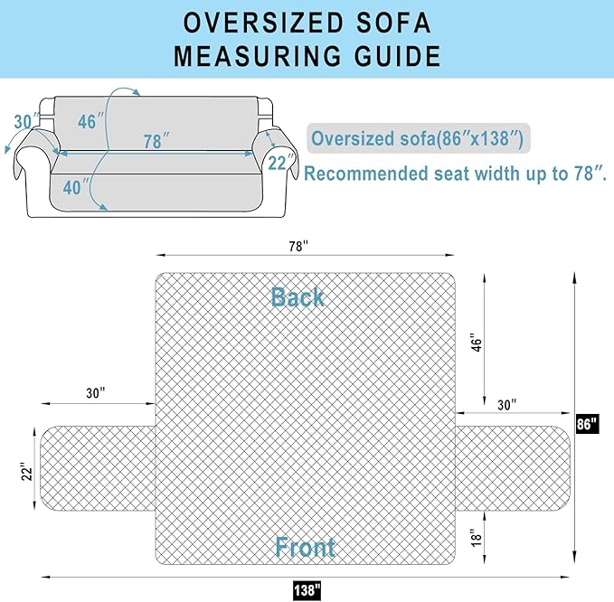Reversible Oversized Sofa Covers Couch Cover Furniture Protector for Dogs Elastic Straps Water Resistant(XLSofa,Dark Grey/Light Grey)