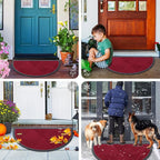 Smiry Half Circle Front Door Mat Outside Entrance, Heavy Duty Sturdy Natural Rubber Doormat, Trap Dirt and Moisture, Low Profile Mats for Indoor Outdoor Entry, Irregular Triangle (29.5x17, Wine Red)