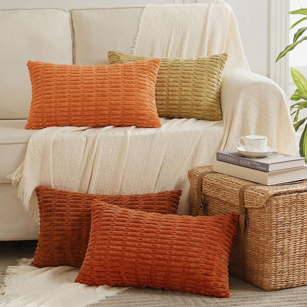 Fancy Homi 4 Packs Decorative Throw Pillow Covers for Living Room Couch Bed, Modern Farmhouse Boho Home Décor Accent Cushion Case, 24" x 12", Burnt Orange Series