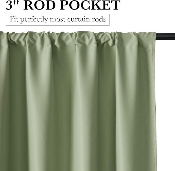 RYB HOME Bedroom Blackout Curtains 72 inches Long, 100% Blackout Thermal Insulated Noise Reducing Curtains for Living Room Nursury, 34 inches Wide by 72 inches Long, Sage Green