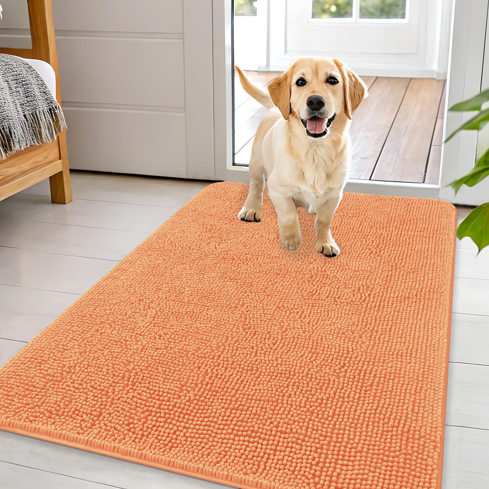 OLANLY Dog Door Mat for Muddy Paws 44x32, Super Absorbent Chenille Mud Mat