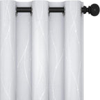Deconovo Kitchen Curtains, Room Darkening Drapes, Thermal Insulated Soundproof Grommet Drape, Silver Wave Dots Print, 42 x 45 Inch, Machine Washable Window Panels for Small Windows Nursery, Set of 2
