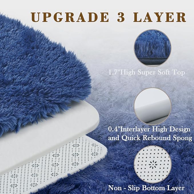 junhejiamei Fluffy Rug Shag Area Rug,Royal Blue 3x5 Area Rugs for Bedroom
